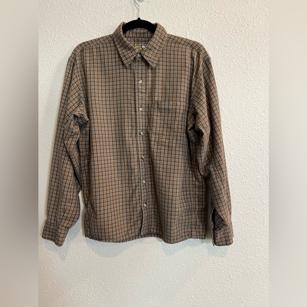 Mountain Hardware flannel button down shirt size medium green brown orange